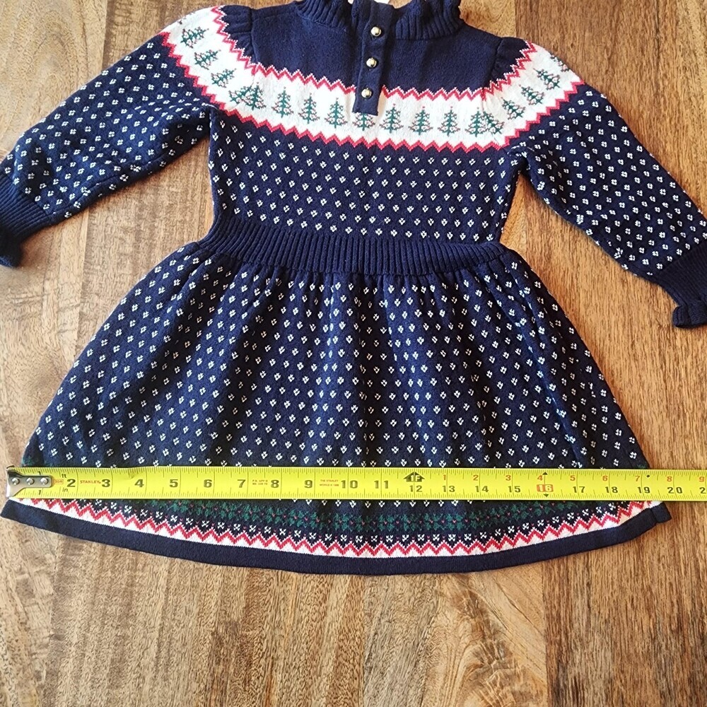 Janie And Jack Dress Girls 18-24 Months Blue Sweater Fair Isle Trees Winter Knit - Picture 14 of 15